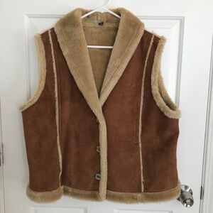 Montanaco Faux Suede Shearling Lined Boho Western Vest Size L